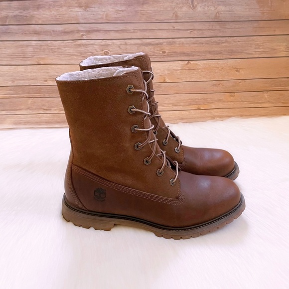 Timberland Women’s Authentics Teddy Fleece Waterproof Fold Down Brown Boot - Picture 7 of 9
